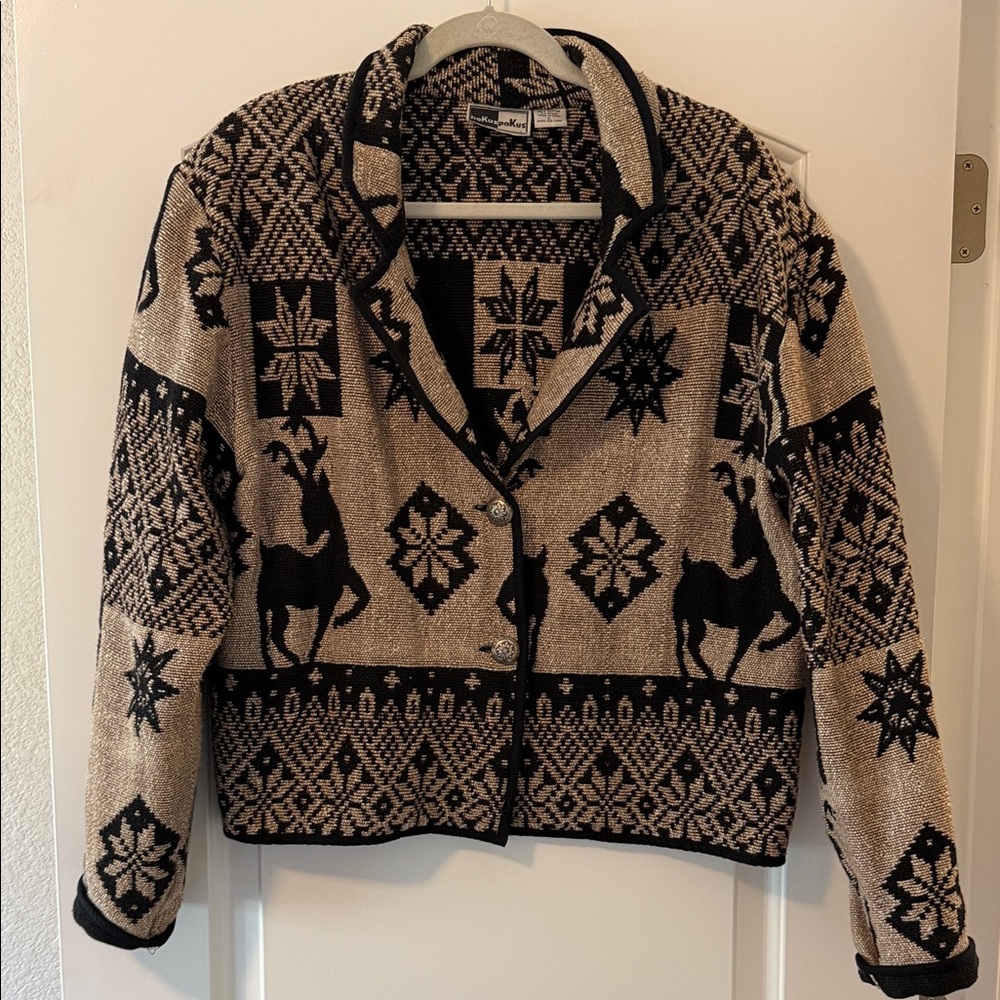 Vintage hoKus poKus Women's Black and Tan Patterned Jacket